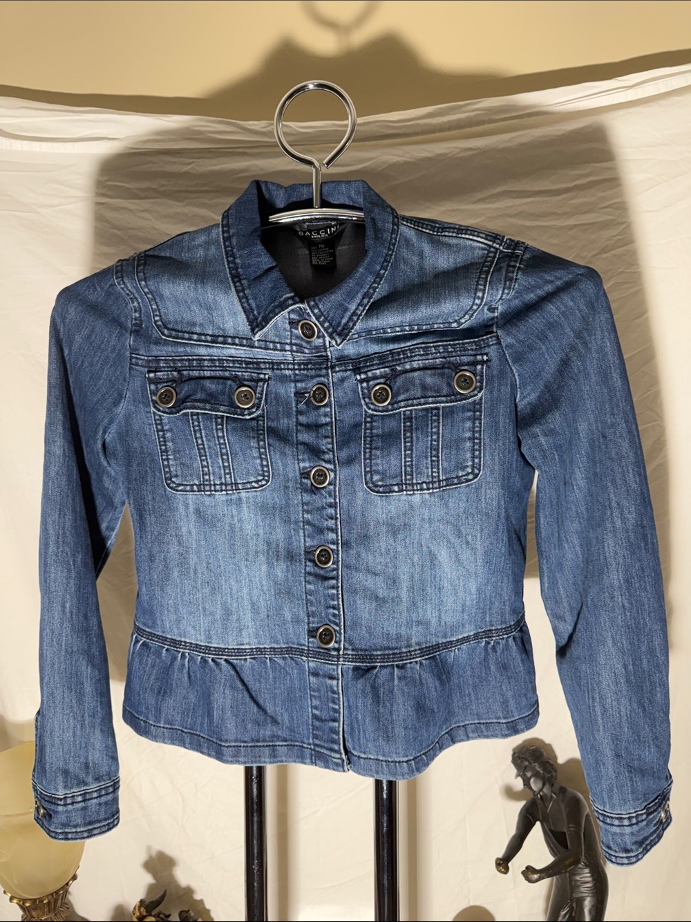 Baccini Washed Blue Denim Peplum Jacket